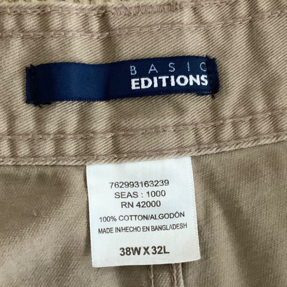 Basic Editions Mens Cargo Pants, 38W x 32 L, Tan, NWOT - Picture 5 of 6